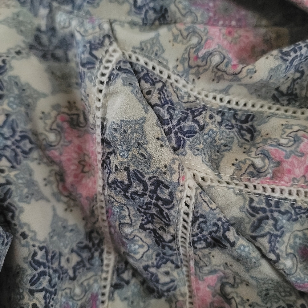 Large Kimono Top Floral Pink Blue Sheer‎ Swim Coverup Boho Coastal Cowgirl - Picture 4 of 4